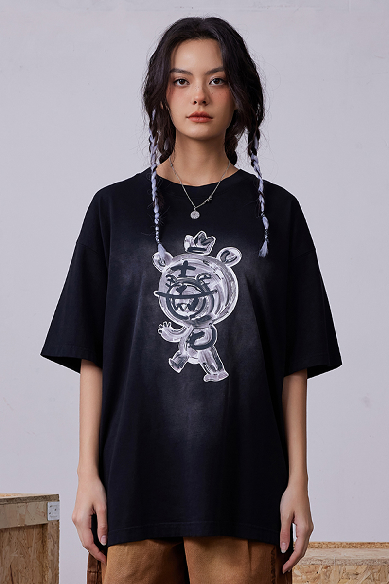 MISHKA (ミシカ)  WASHED BEAR MOP TEE (BLACK/M21200006BLK)