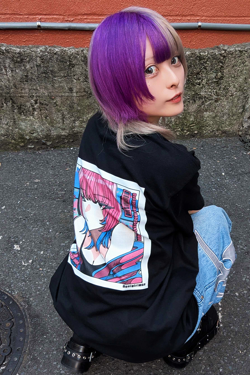 SCENE TOKYO (シーントウキョウ) pink girl tee - Black