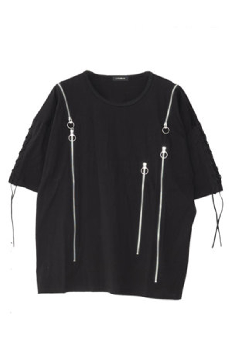 CIVARIZE【シヴァーライズ】レースアップZIPデザインビッグTシャツ BLACK