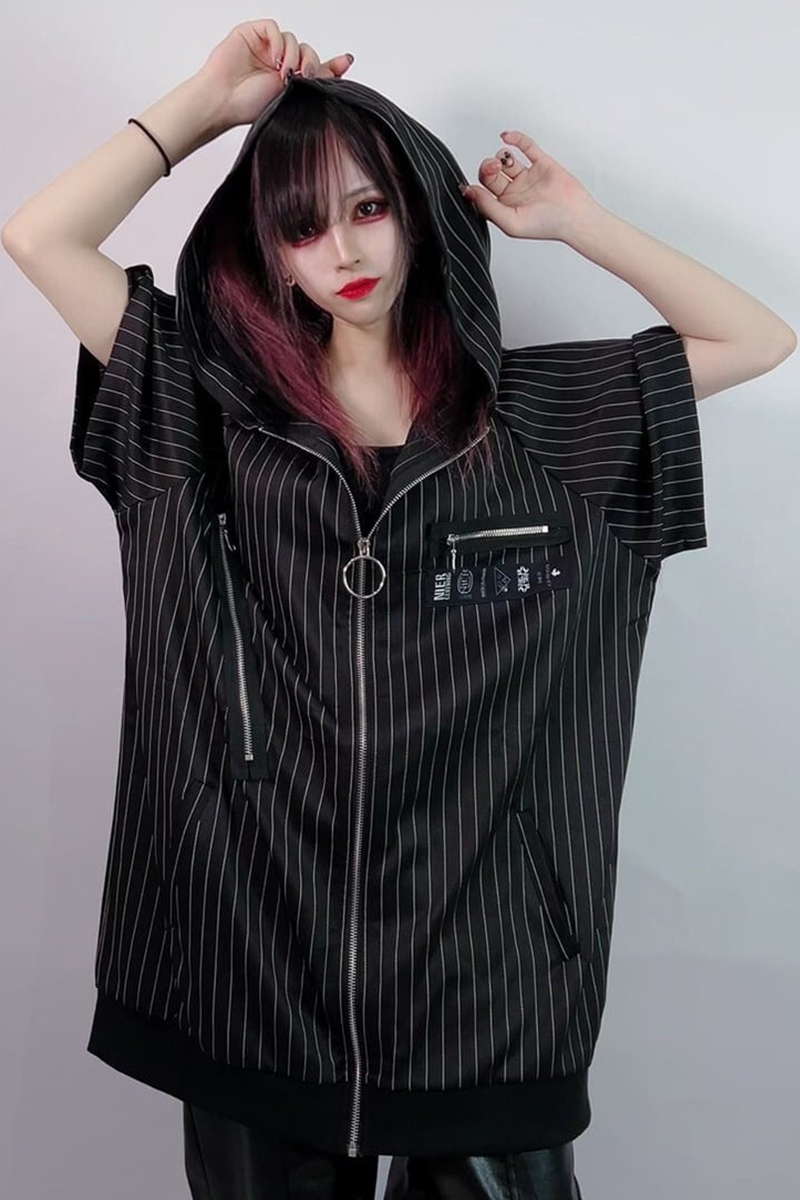 NieR (ニーア) フード付き半袖PARKA 【STRIPE】
