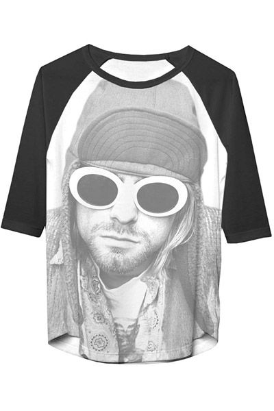 NIRVANA Kurt Cobain W/ Shades Girls Jr Raglan Tee Coal