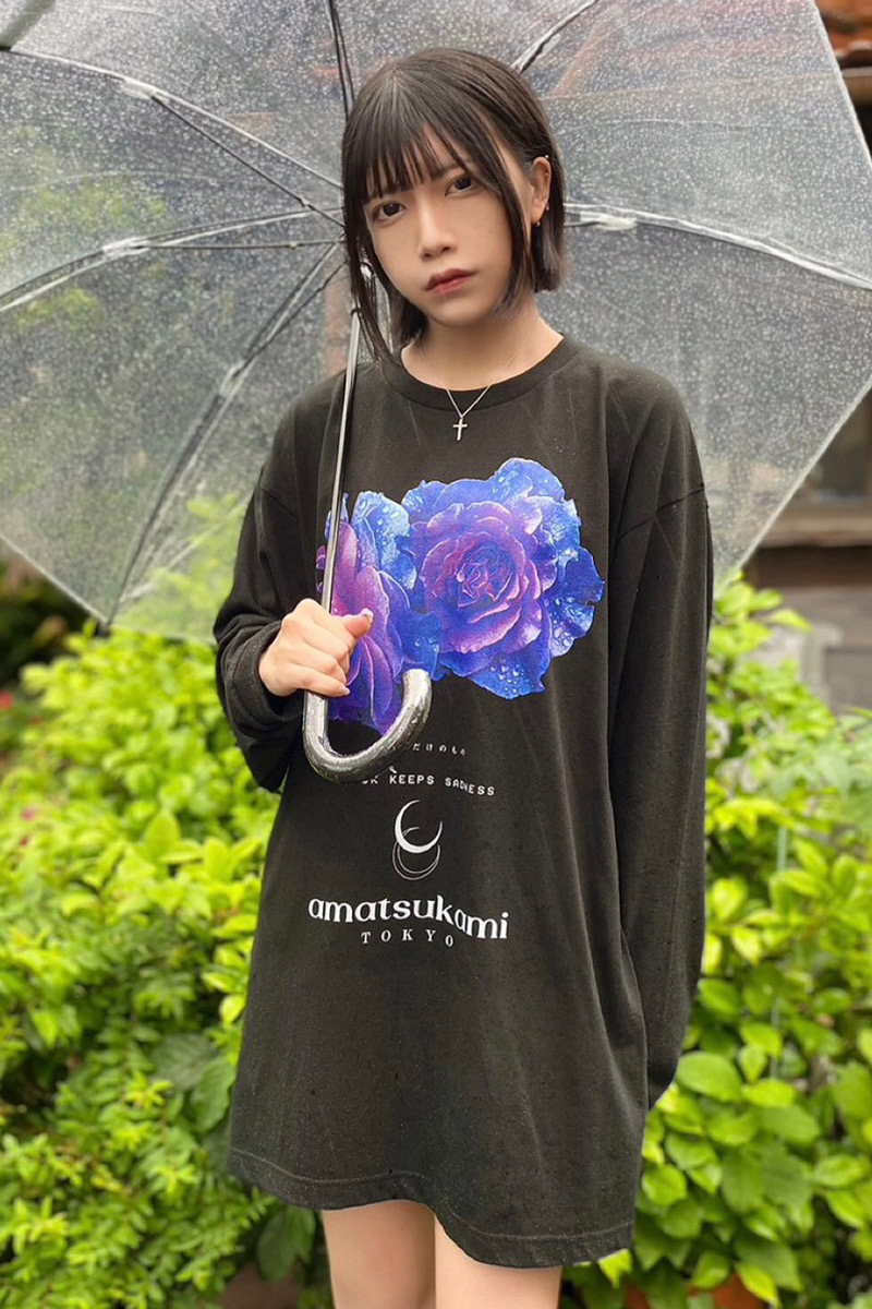 アマツカミ 雨薔薇／Rainrose  L/S T-shirt BLACK