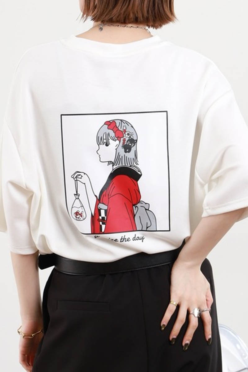 Red Cap Girl(レッド・キャップ・ガール) ポンチ・プリントTシャツ C - White
