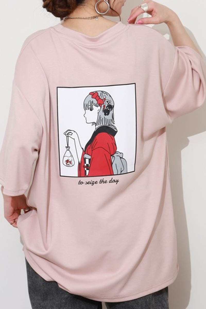 Red Cap Girl(レッド・キャップ・ガール) ポンチ・プリントTシャツ C - Pink