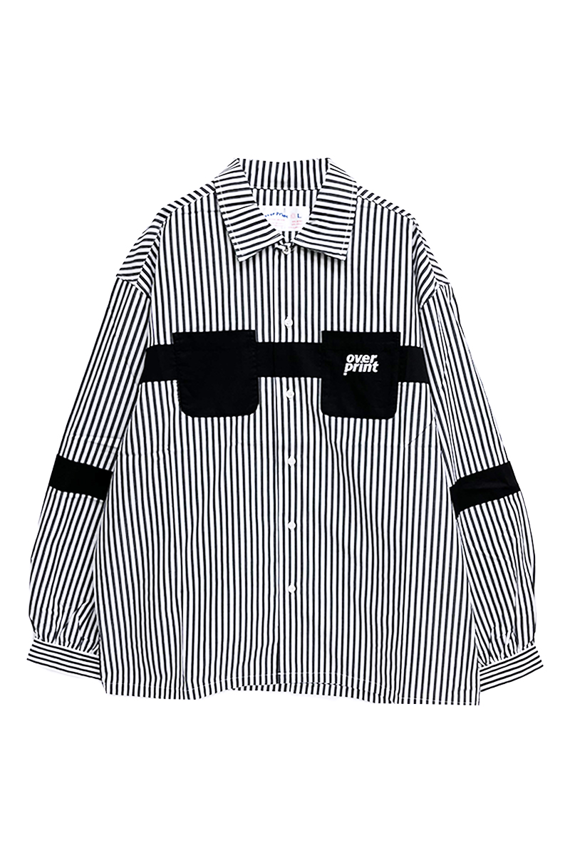 over print (オーバープリント) Stripe Shirts BLACK