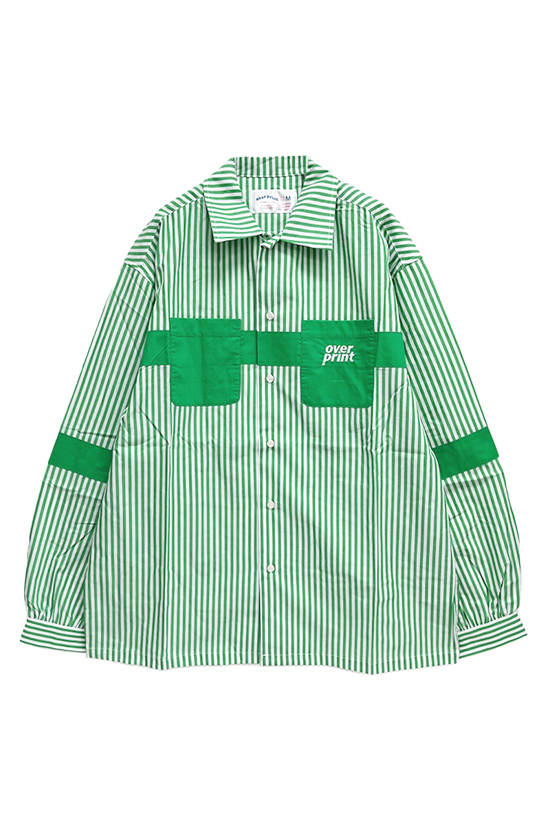 over print (オーバープリント) Stripe Shirts GREEN