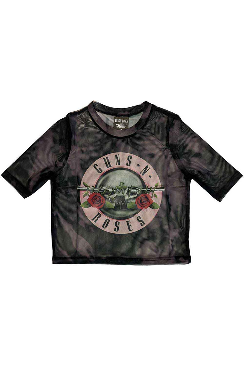 GUNS N' ROSES レディースクロップトップ : バンドTシャツ : PINK TINT BULLET LOGO (MESH)