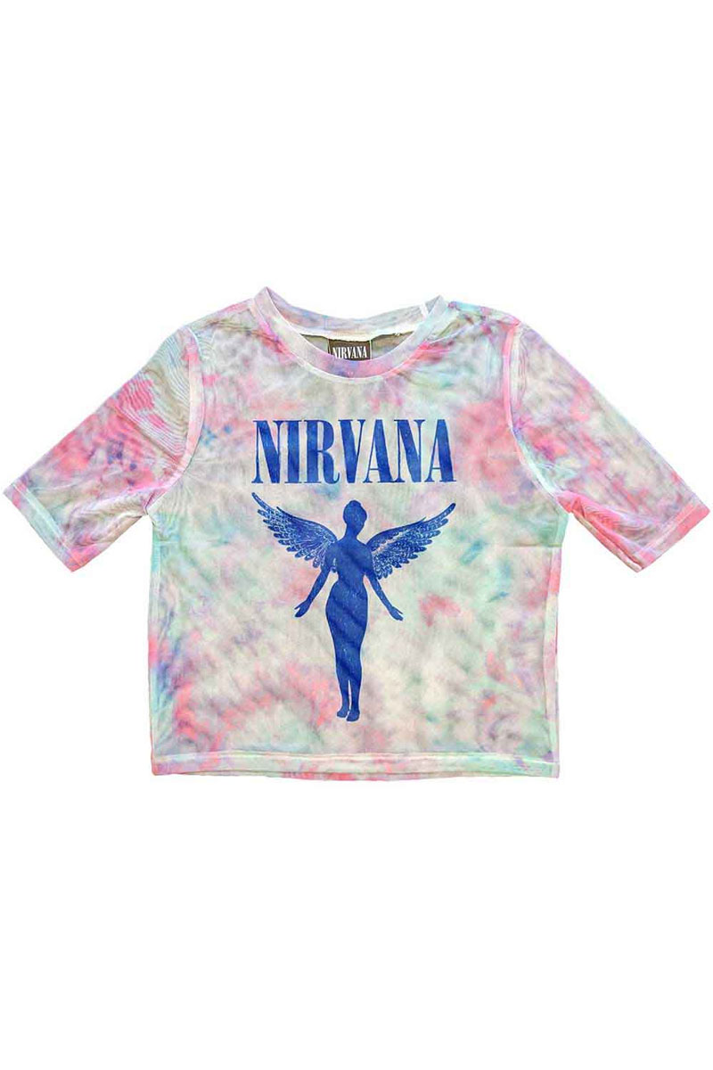 NIRVANA レディースクロップトップ : バンドTシャツ : ANGELIC BLUE MONO (MESH)