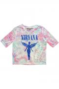 NIRVANA レディースクロップトップ : バンドTシャツ : ANGELIC BLUE MONO (MESH)