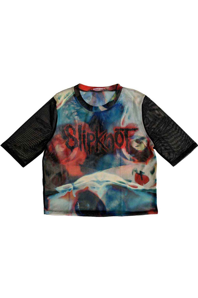 SLIPKNOT レディースクロップトップ : バンドTシャツ : FACE & LOGO (MESH)