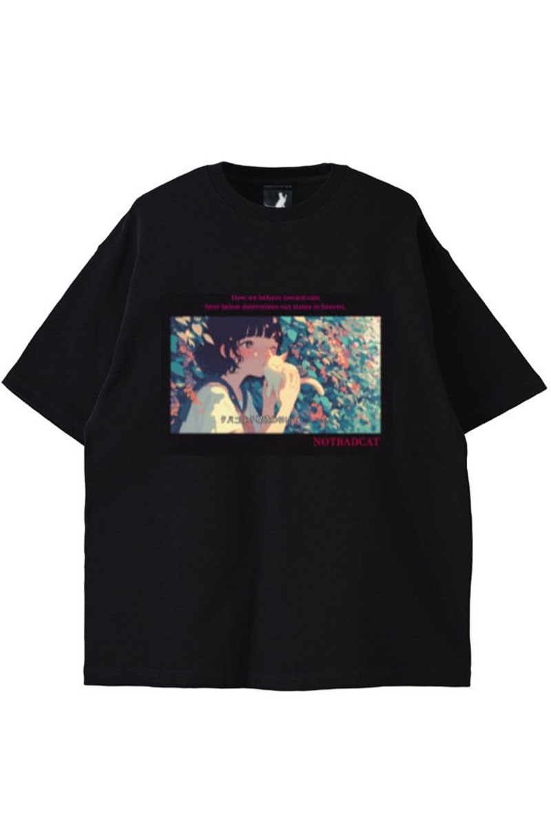 NOTBADCAT (ノットバッドキャット) タバコより猫吸わないと Tee BLACK