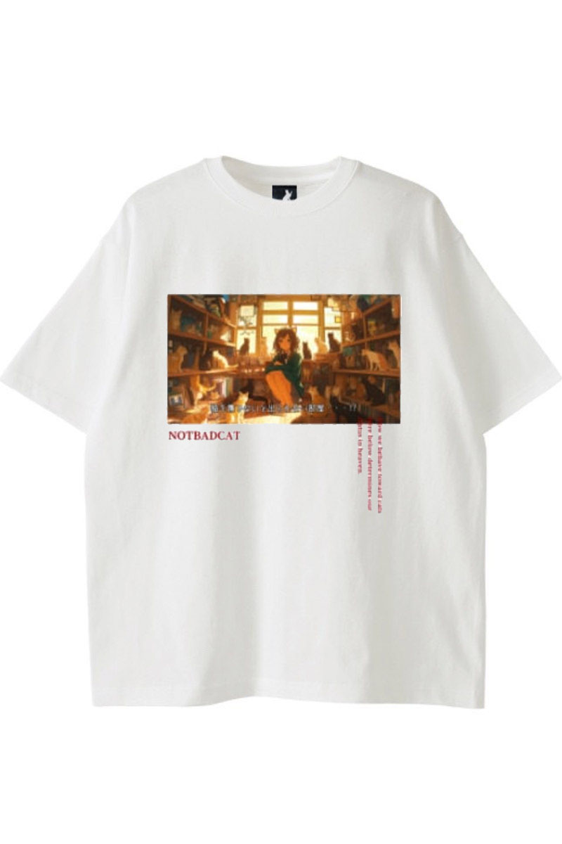 NOTBADCAT (ノットバッドキャット) 猫を撫でないと出られない部屋 Tee WHITE