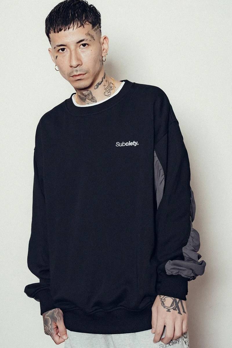Subciety (サブサエティ) Nylon switched sweatshirt - Black