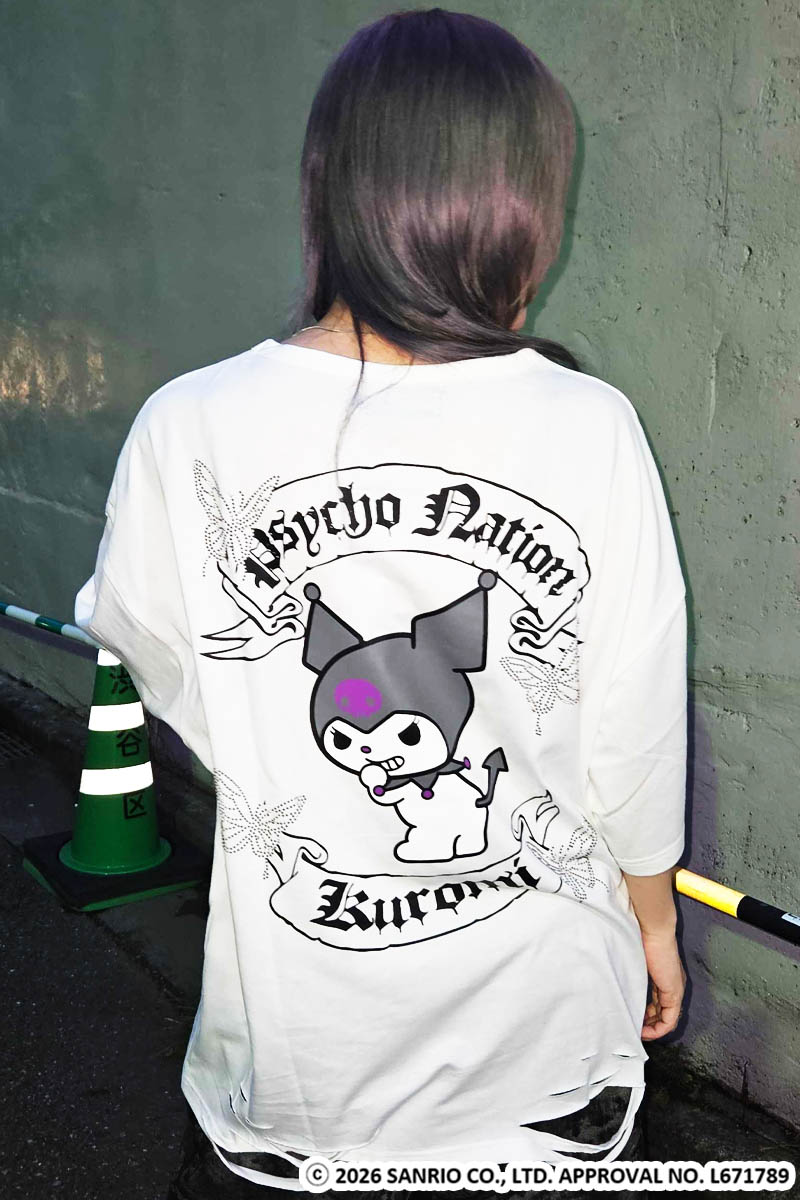 クロミ×PSYCHO NATION(サイコ・ネーション) バタフライ・ストーンTEE - White