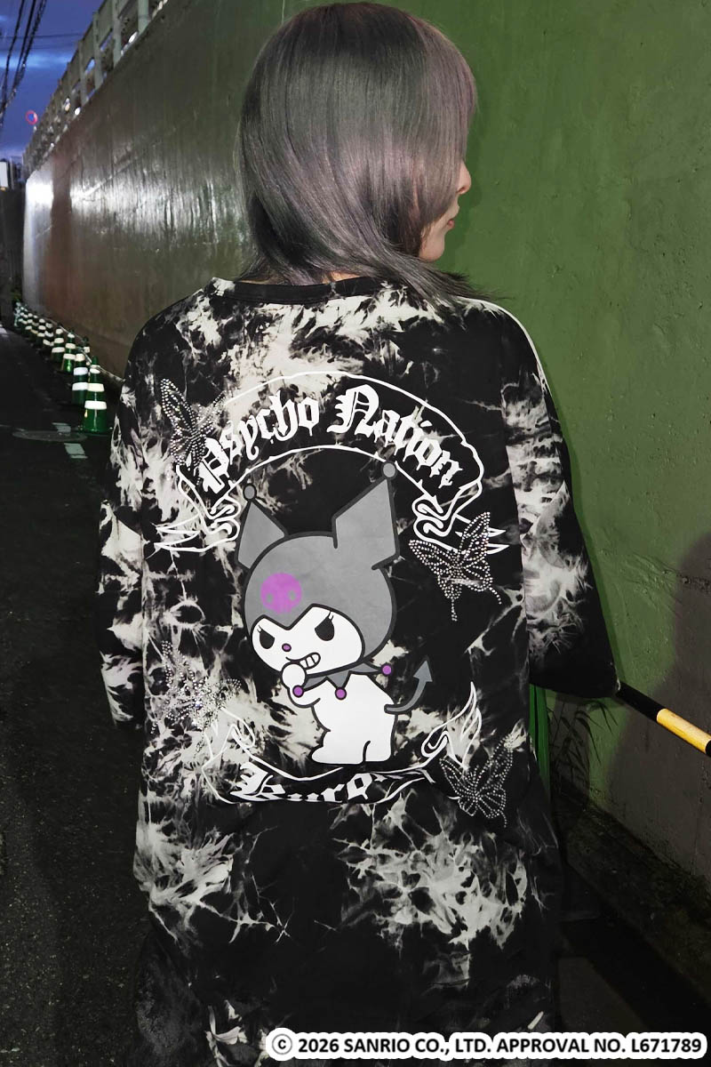 クロミ×PSYCHO NATION(サイコ・ネーション) バタフライ・ストーンTEE - Blackタイダイ