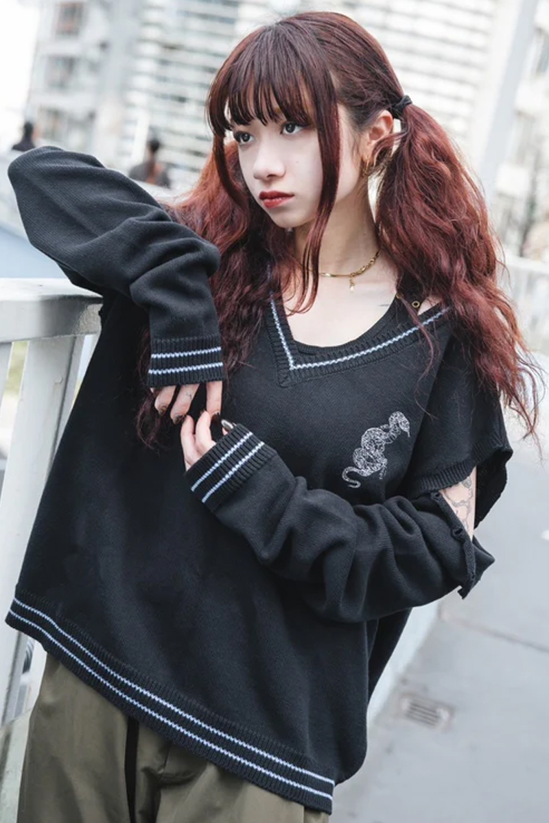 gibous (ギボス) GIBOUS V NECK 3WAY BLUE LINE KNIT