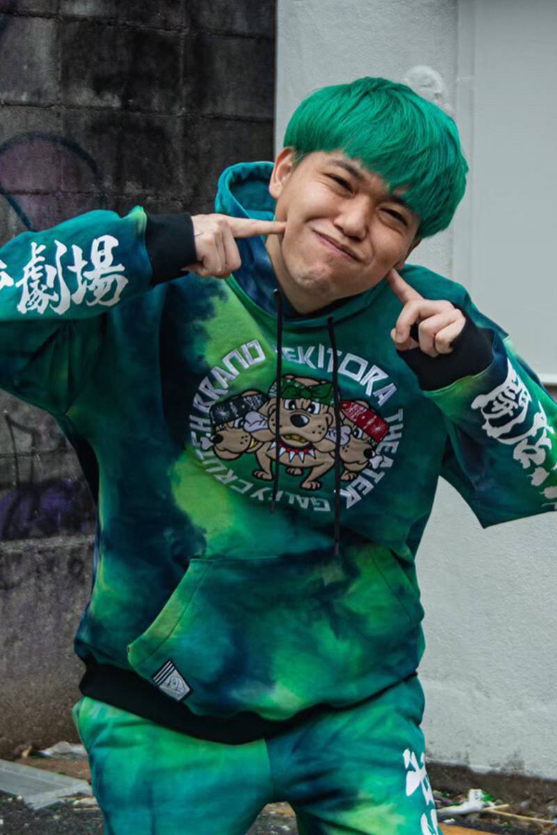 【単品販売】へきトラ劇場×GALFY×GEKIROCK CLOTHING 開店!!!! プルオーバーパーカー  GREENタイダイ