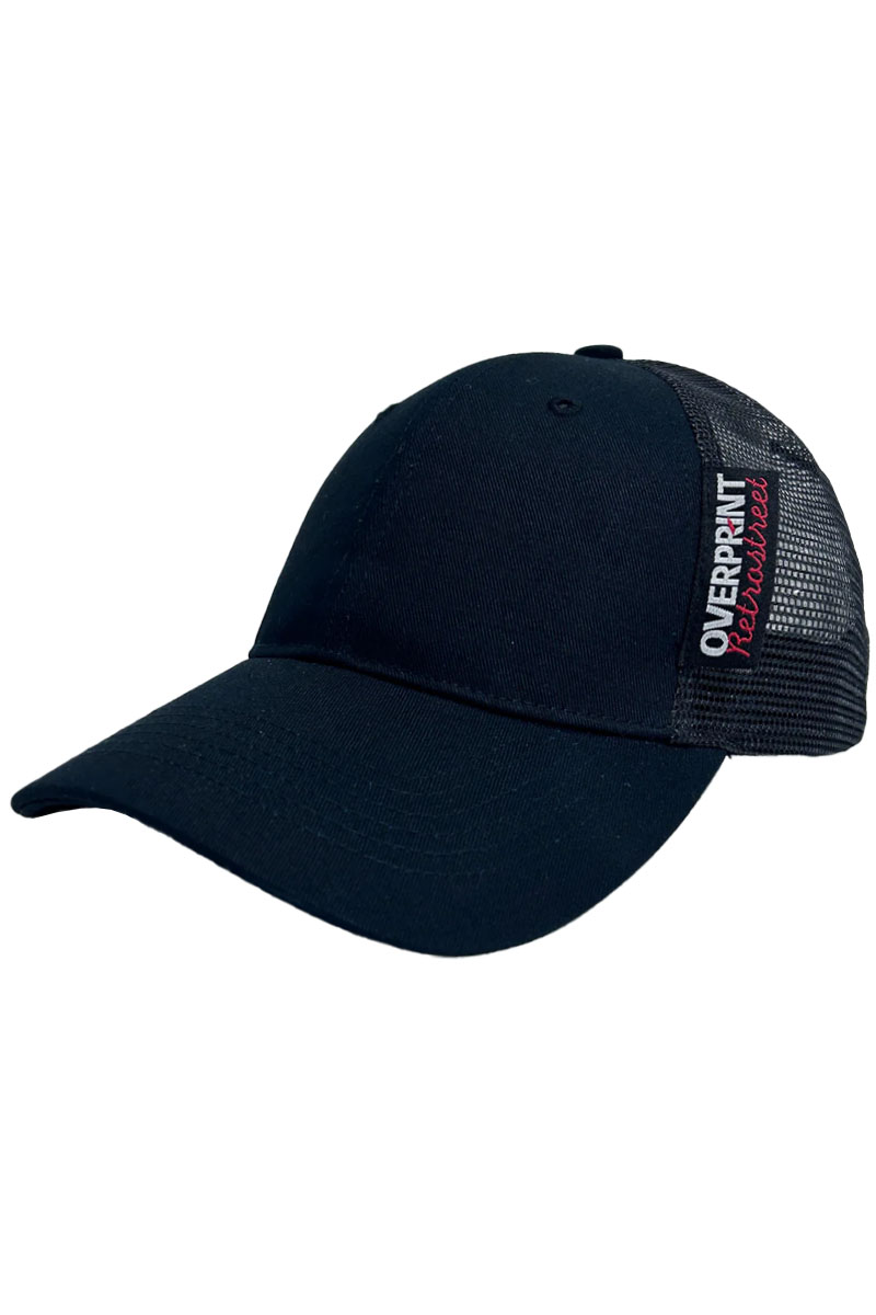 over print (オーバープリント) mesh cap BLACK