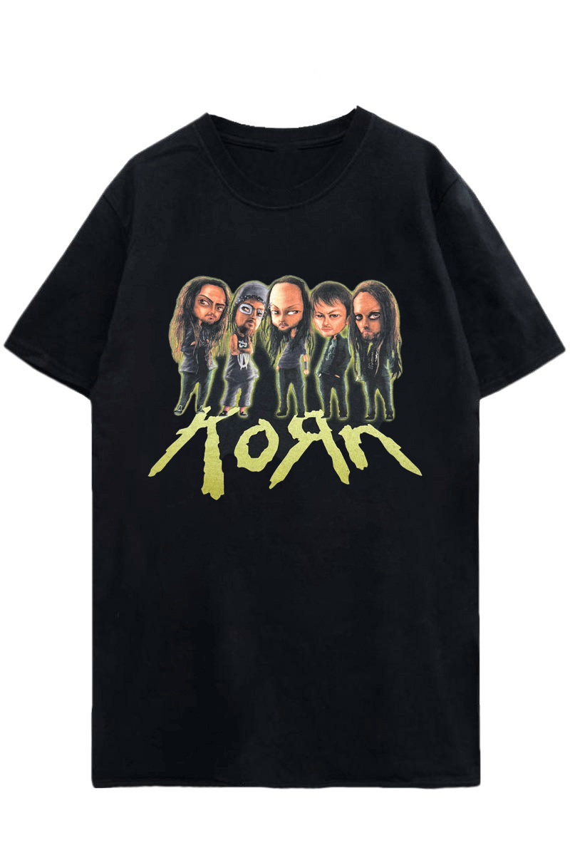 KORN バンドTシャツ ユニセックス: Cartoon Band Photo Tee - Black