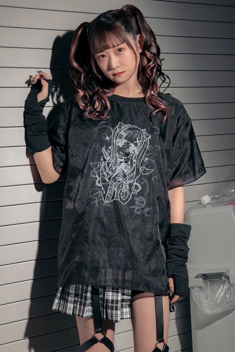 スイミンヤク レイヤード メンヘラTシャツ ブラック