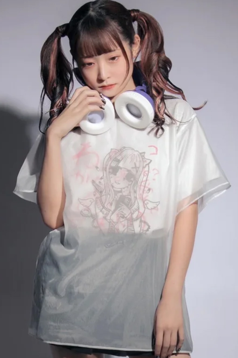 スイミンヤク レイヤード メンヘラTシャツ ライトグレー