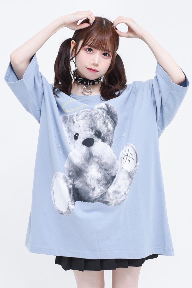 TRAVAS TOKYO【トラバストーキョー】Rhinestone Angel bear BIG H/S Tee Blue