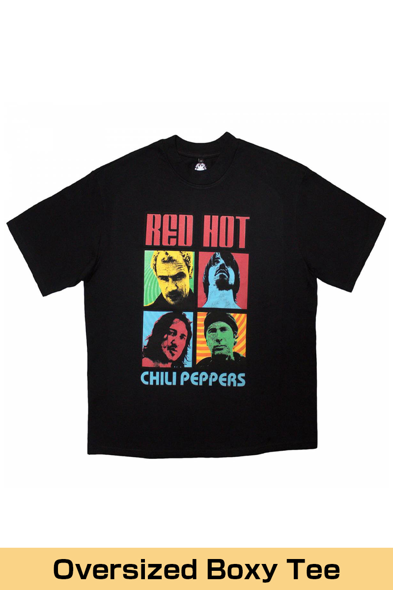 RED HOT CHILI PEPPERS Unisex Oversized Boxy バンドTシャツ: Portrait Photos - BLACK