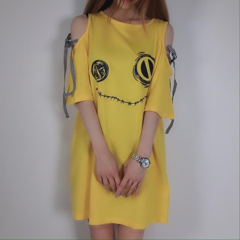 NieR (ニーア) BIG SIZE YELLOW OFF-SHOULDER TOPS【リボン付き】