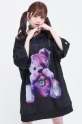 TRAVAS TOKYO【トラバストーキョー】 Punkish bear shoulder zip H/S hoodie Black×Pink