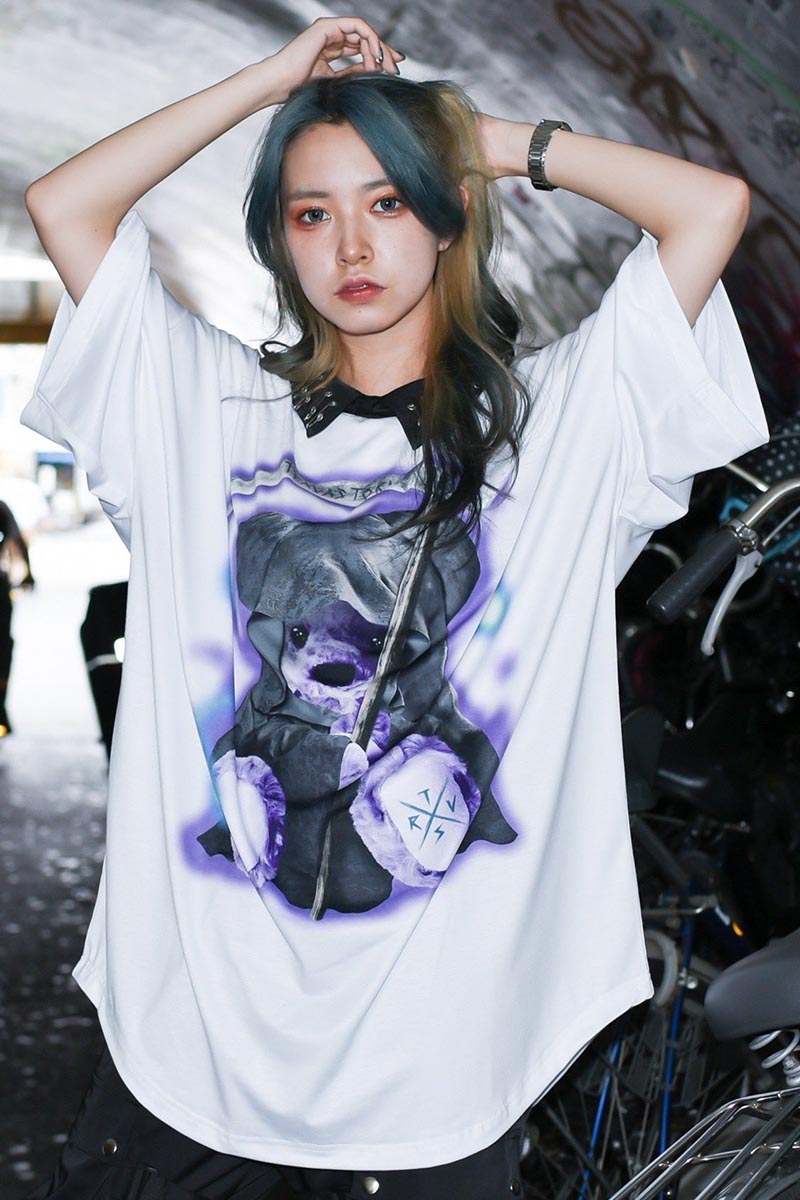 TRAVAS TOKYO【トラバストーキョー】The grim reaper bear collared BIG H/S Tee White