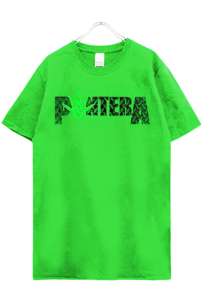 PANTERA Pot Leaf Logo on Neon Green T-shirt