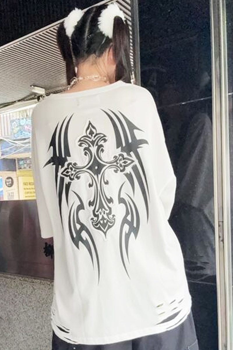 PSYCHO NATION (サイコネーション) トライバルスタッズクロスTEE - White