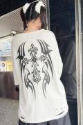 PSYCHO NATION (サイコネーション) トライバルスタッズクロスTEE - White