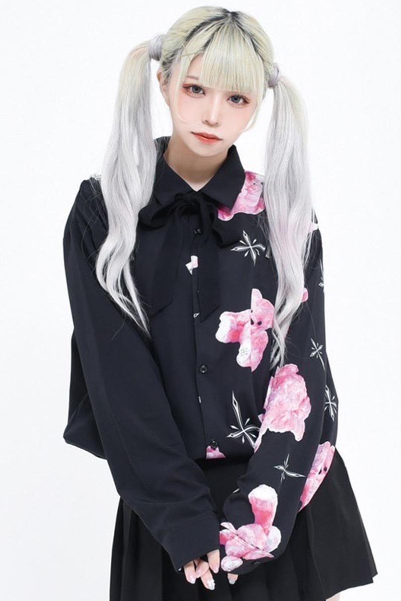 TRAVAS TOKYO【トラバストーキョー】Bicolor bears Shirts Black×Pink