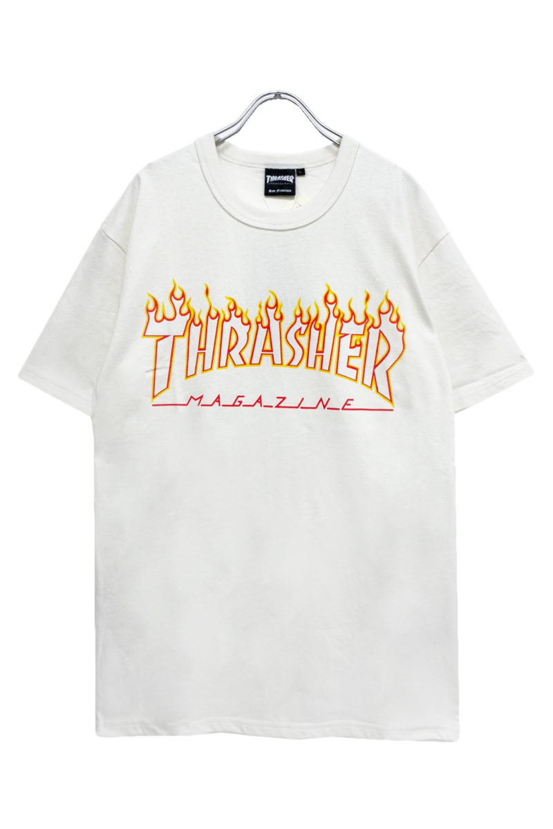 THRASHER (スラッシャー) TH91214US FLAME OUTLINE S/S T-SHIRTS WHITE/YELLOW