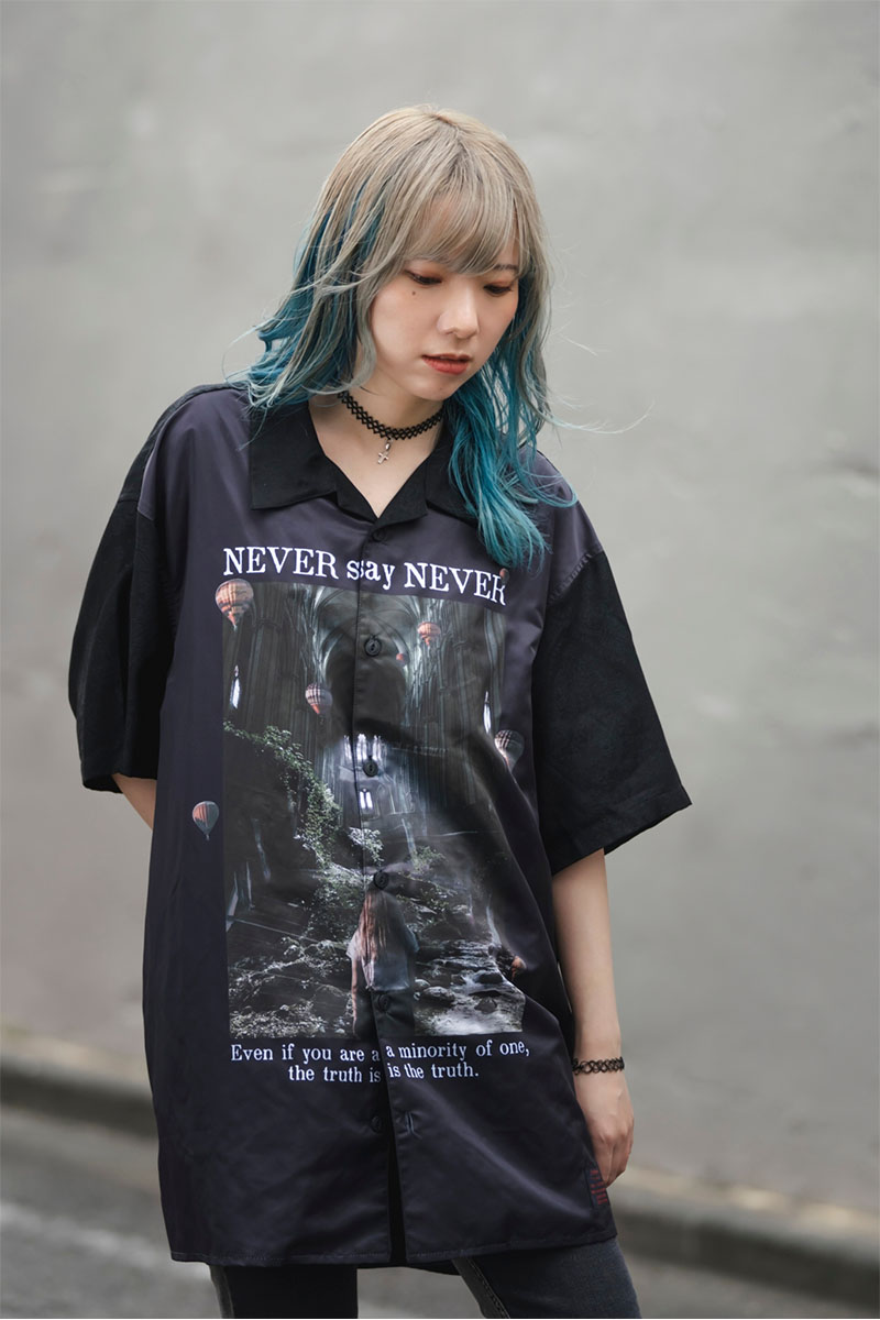 Zephyren(ゼファレン) PHOTO PRINT SHIRT S/S - NEVER say NEVER - BLACK / PAISLEY