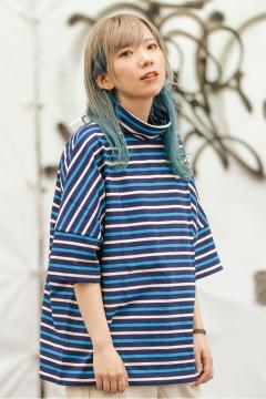 ROLLING CRADLE BORDER TURTLE NECK / BLUE