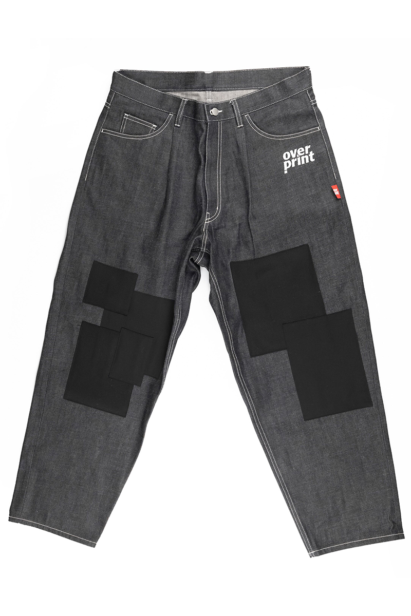 over print(オーバープリント)　Patch Denim pants