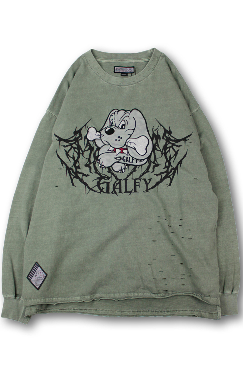 即完売モデル GALFY染め染めわんちゃんボロボロT ロンT