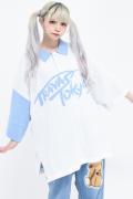 TRAVAS TOKYO【トラバストーキョー】　配色ニットポロシャツ/White×Blue(ホワイト×ブルー)