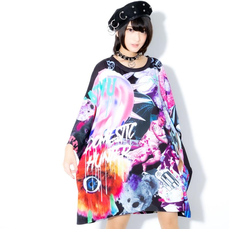 TRAVAS TOKYO Chaotic art Super BIG Tee BLACK