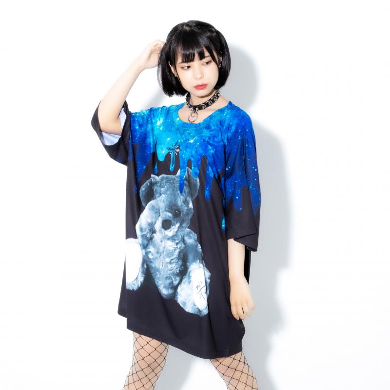 TRAVAS TOKYO Space oozy bear BIG Tee　BLACK/BLUE