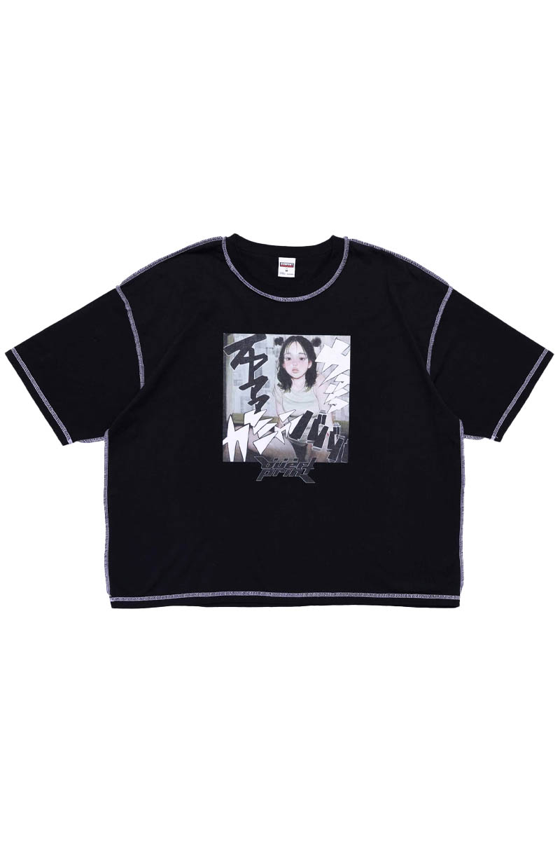 over print (オーバー・プリント) no.1585_Onomatopoeia War Tee - PASTEL PURPLE Black