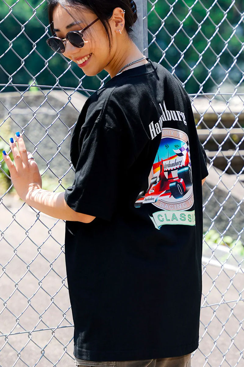 ハッピーハンバーグ レーシングチームTシャツ BLACK