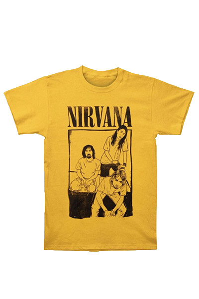 NIRVANA Cartoon Sitting Photo-Gold t-shirt