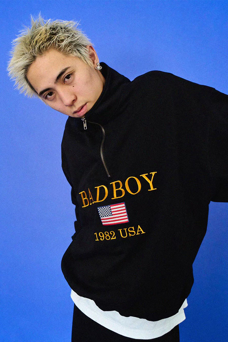 BAD BOY (バッドボーイ) U.S.A LOGO EMBROIDERY HALFZIP SWEAT BLACK