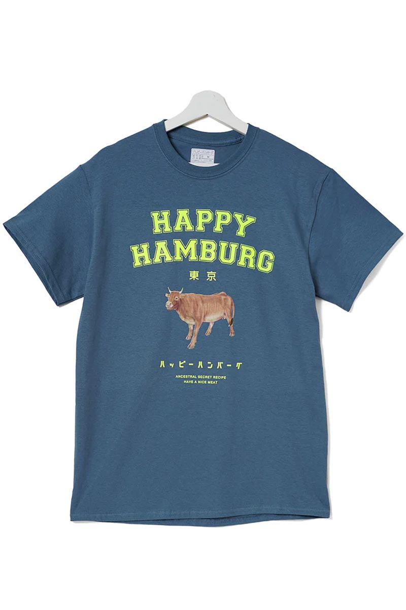 ハッピーハンバーグ カレッジTシャツ BLUE