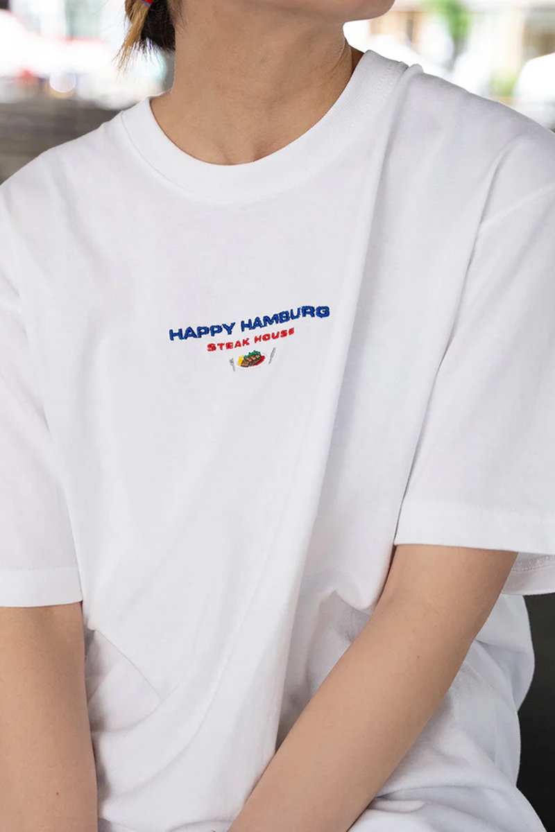 ハッピーハンバーグ ステーキハウス刺繍Tシャツ WHITE