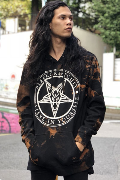 BLACK CRAFT Believe In Yourself Bleach Wash Hooded Pullover