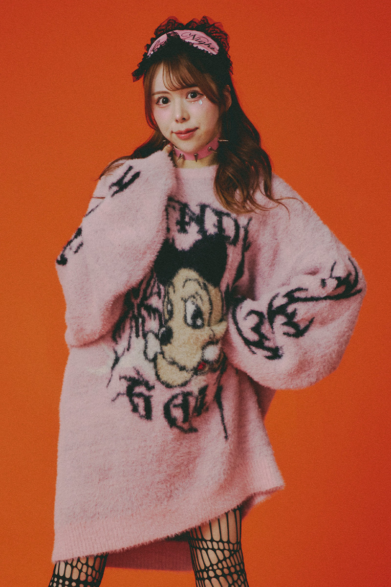 【予約商品】GALFY(ガルフィー) ふわふわダークキャンディーニット - Pink